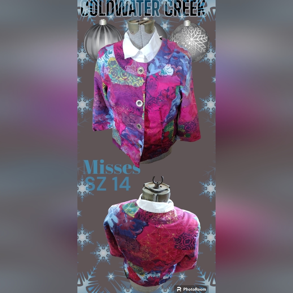 COLDWATER CREEK PINK N PURPLE PRINT SZ 14 BLAZER